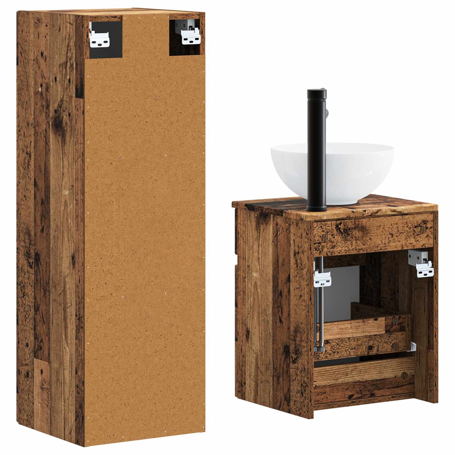 Baderomsinnredningssett 2 stk. Gammelt tre 33 x 34,5 x 100 cm