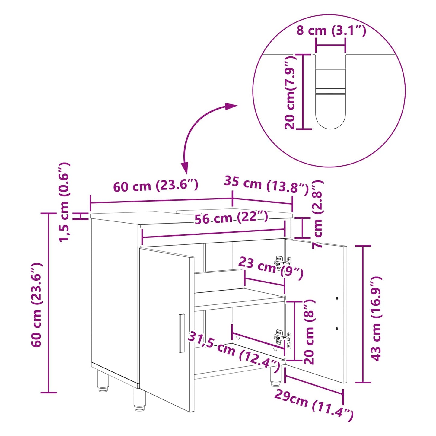 Bad Sminkebord Hvit 60 x 35 x 60 cm Konstruert tre