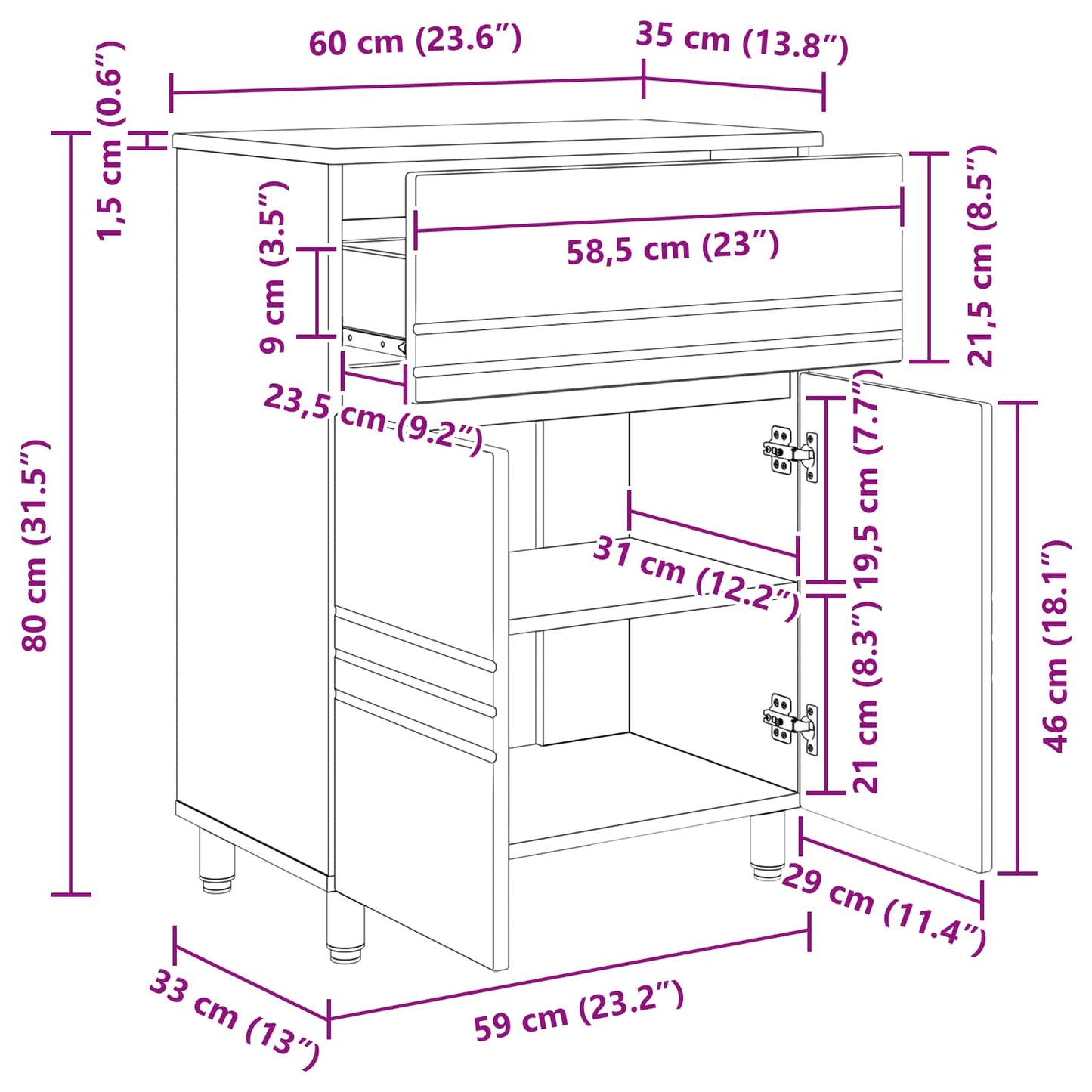 Bad Sminkebord Hvit 60 x 35 x 80 cm Konstruert tre