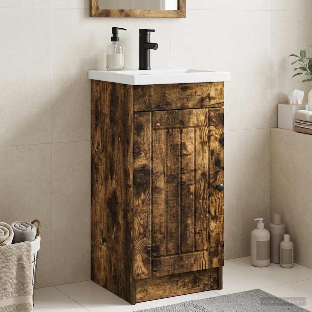 Badmøbel med vask Røkt Eik 42 x 40 x 84,5 cm Konstruert tre