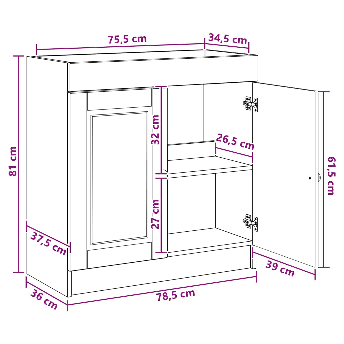 Baderomsskap under vask Sonoma eik 78,5 x 37,5 x 81 cm