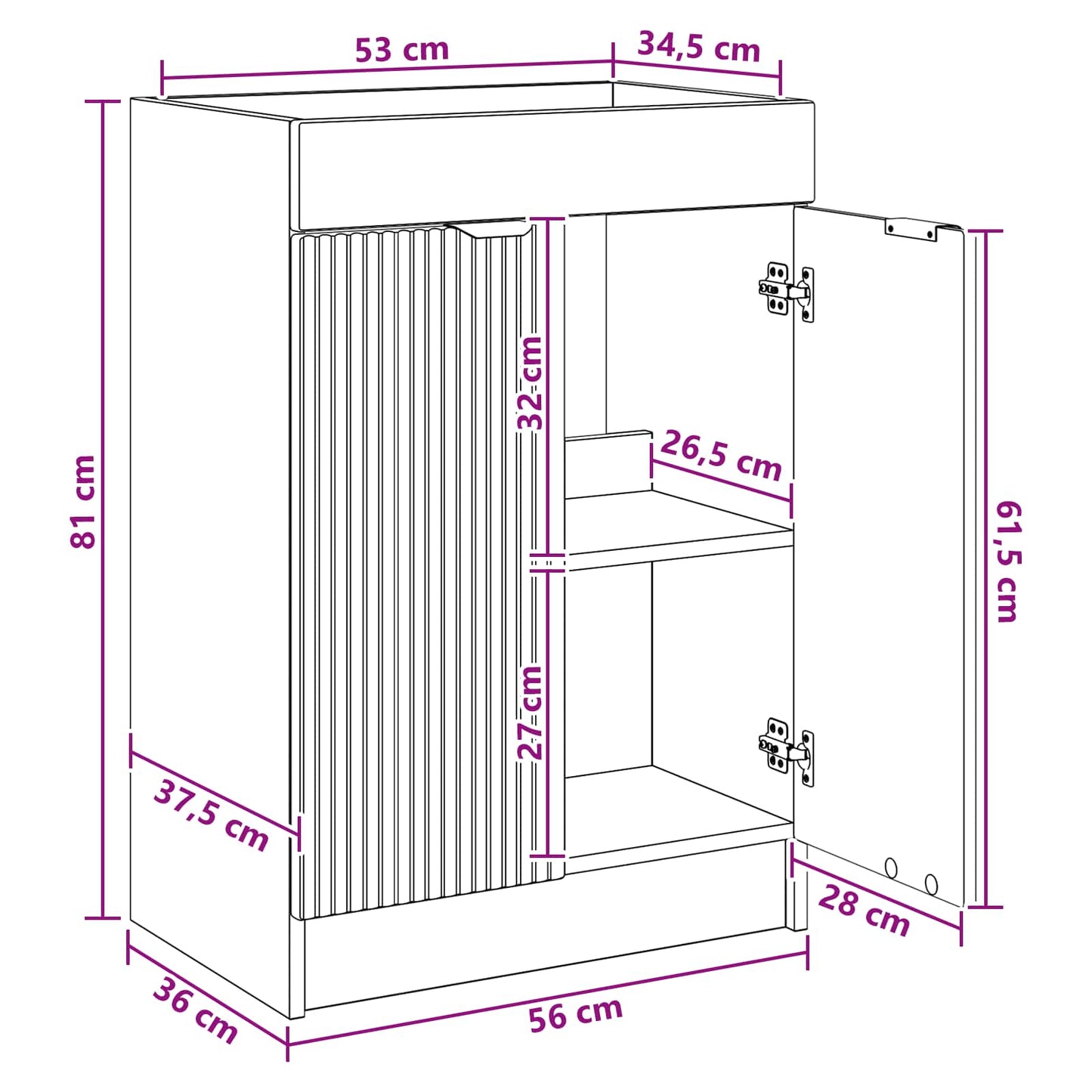 Baderomsskap under vask Hvit 56 x 37,5 x 81 cm Konstruert tre