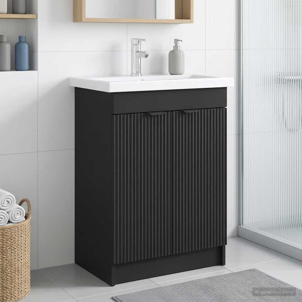 Baderomsskap under vask Svart 56 x 37,5 x 81 cm Konstruert tre