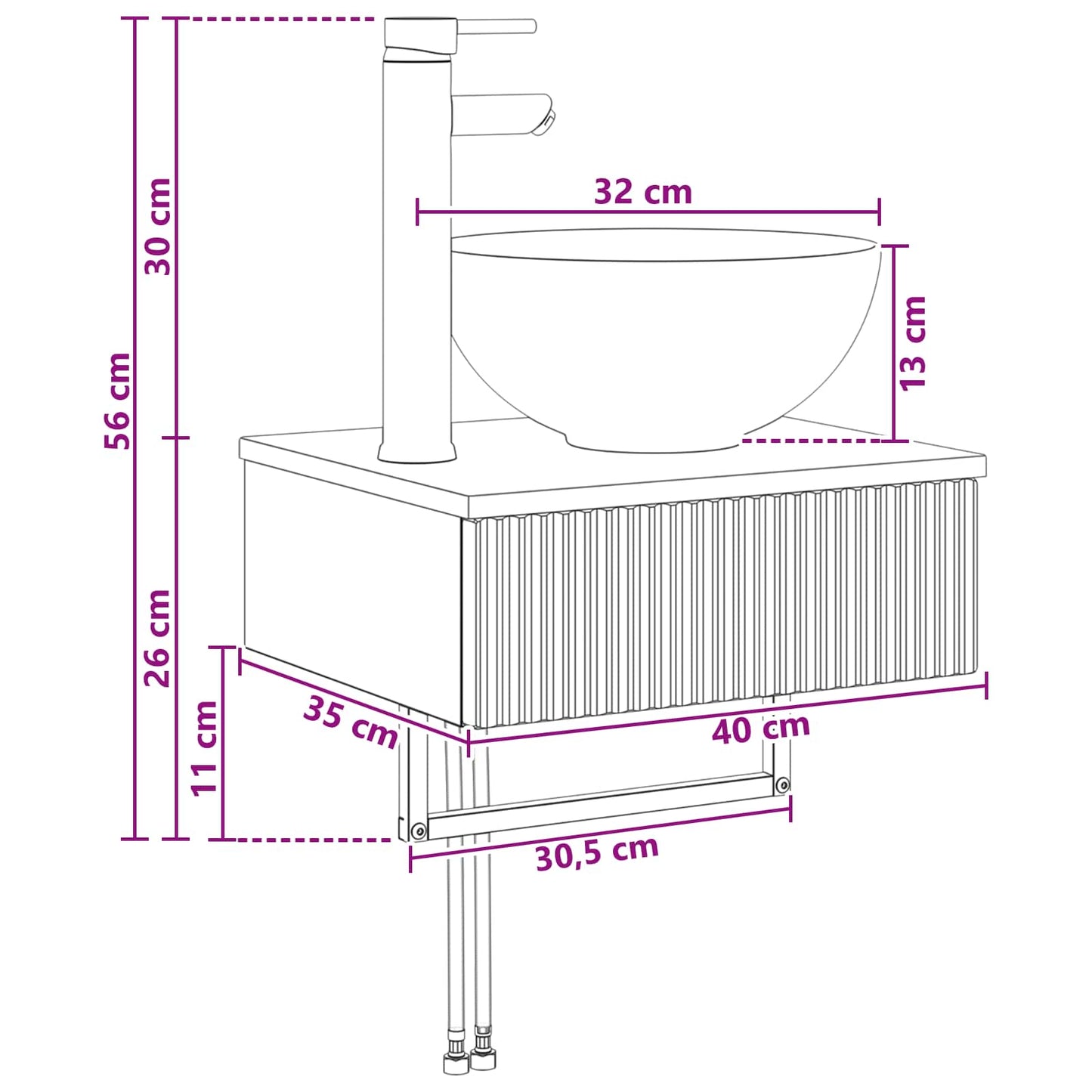 Vegghengt vask Høgglans hvit 40 x 35 x 39 cm Konstruert tre