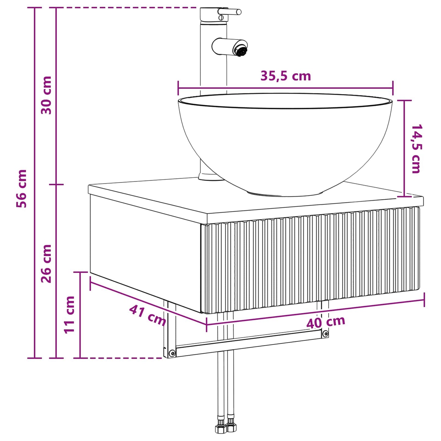 Vegghengt vask Røkt Eik 40 x 41 x 40,5 cm Konstruert tre