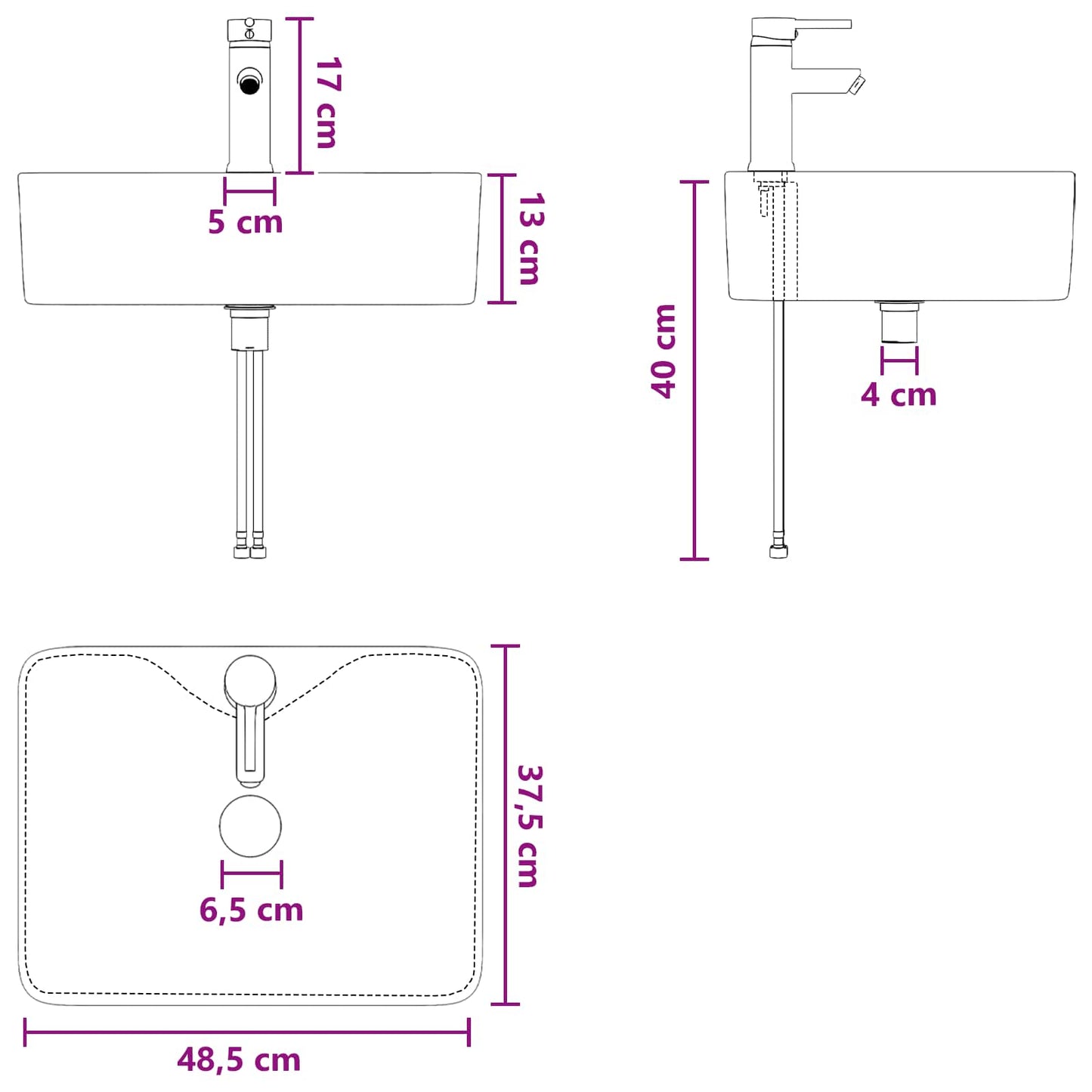 Vaskeservant for bad Krom 48,5 x 37,5 x 13 cm Metall