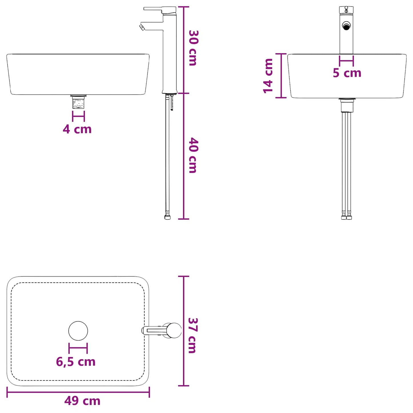 Vaskeservant for bad Matt Svart 49 x 37 x 14 cm Metall