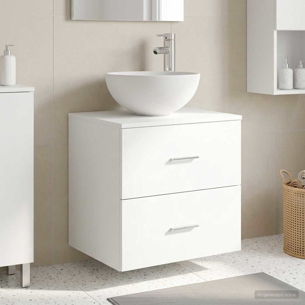 Vegghengt servant med skap Hvit 49,5 x 35 x 63 cm