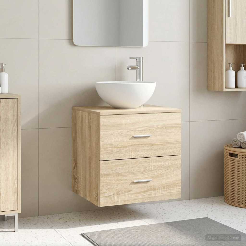 Vegghengt servant med skap Sonoma eik 49,5 x 35 x 63 cm