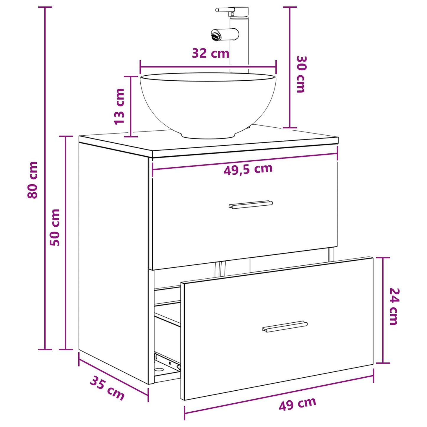 Vegghengt servant med skap Artisan eik 49,5 x 35 x 63 cm