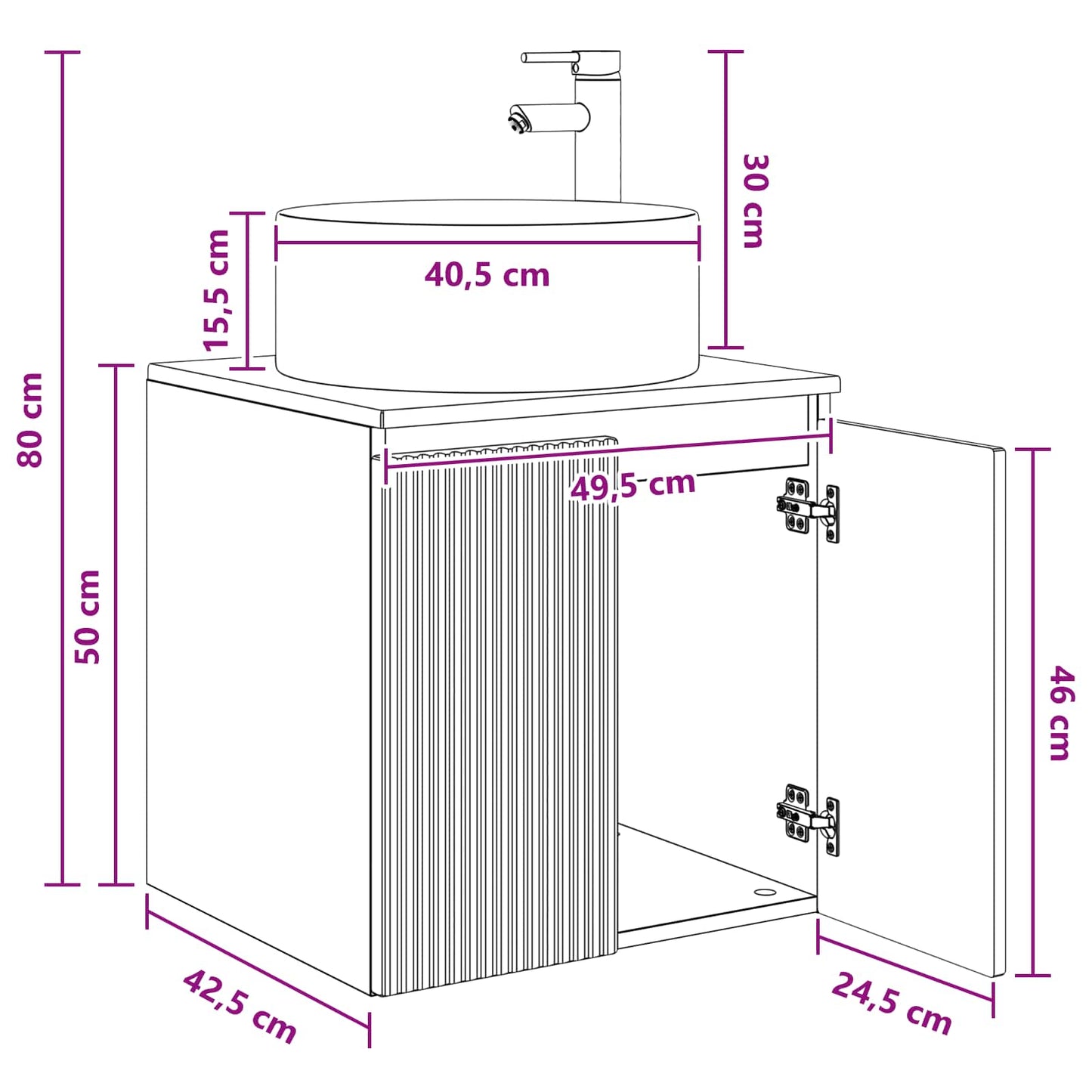 Vegghengt servantkommode Sonoma eik 49,5 x 44,5 x 65,5 cm
