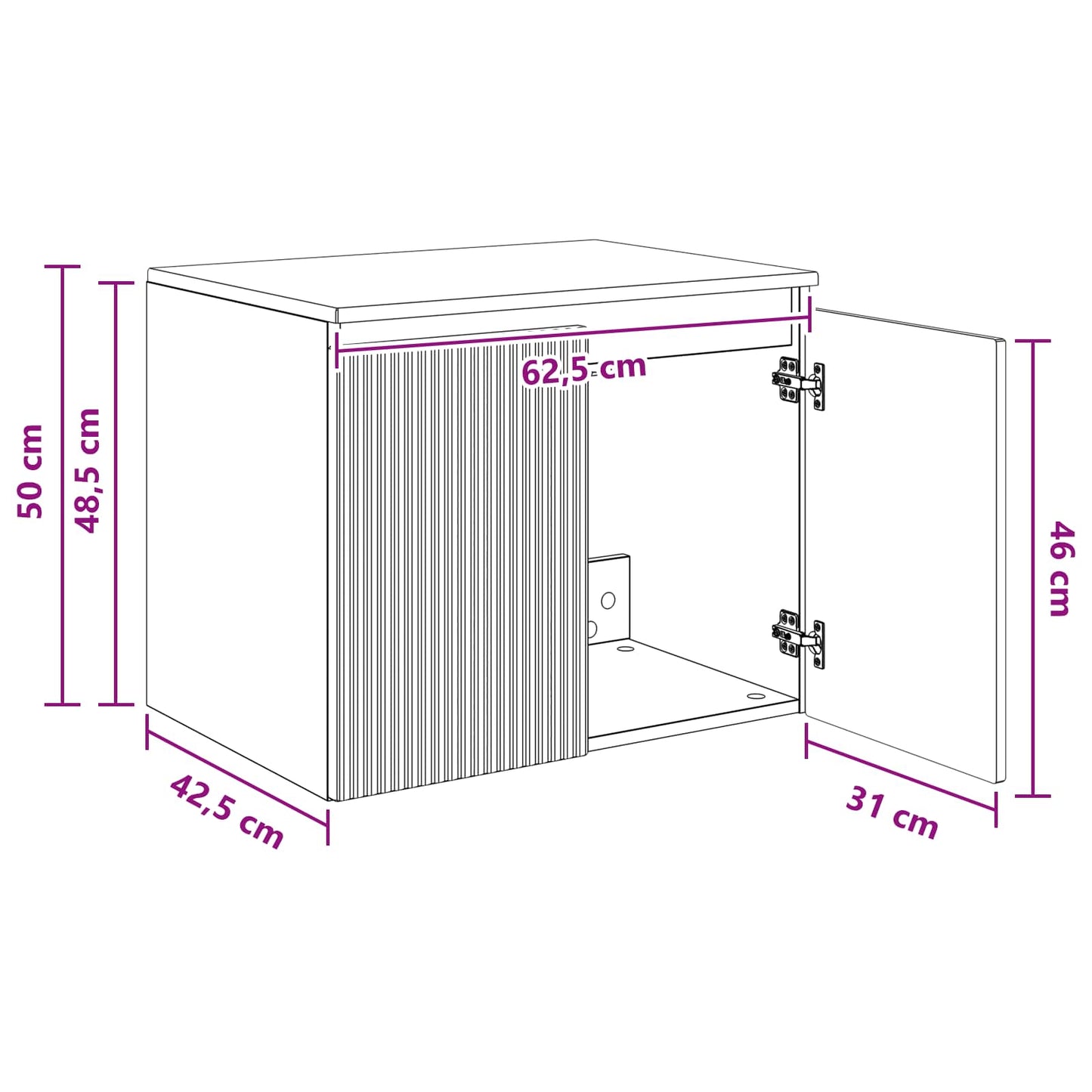 Vegghengt Badskap Betonggrå 62,5 x 44,5 x 50 cm Konstruert tre