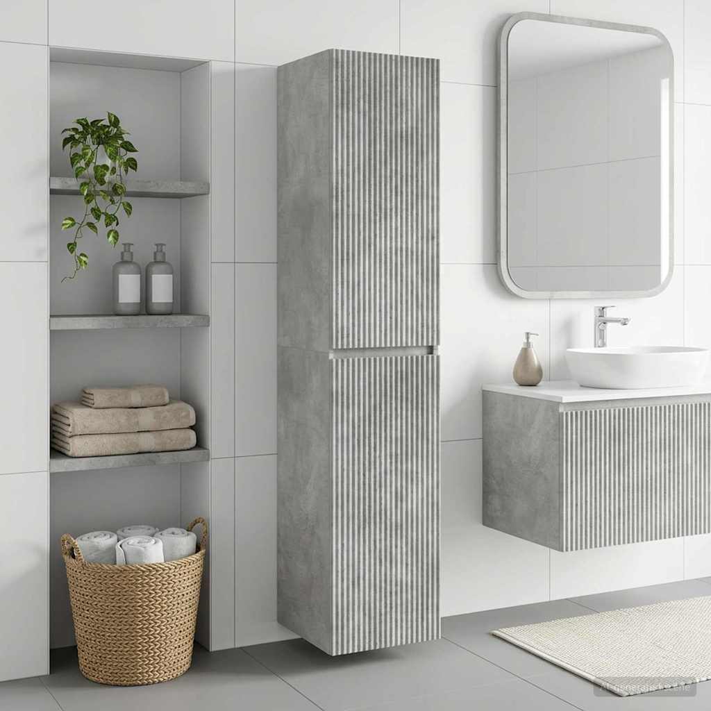 Vegghengt Badskap Betonggrå 33 x 34,5 x 160 cm Konstruert tre