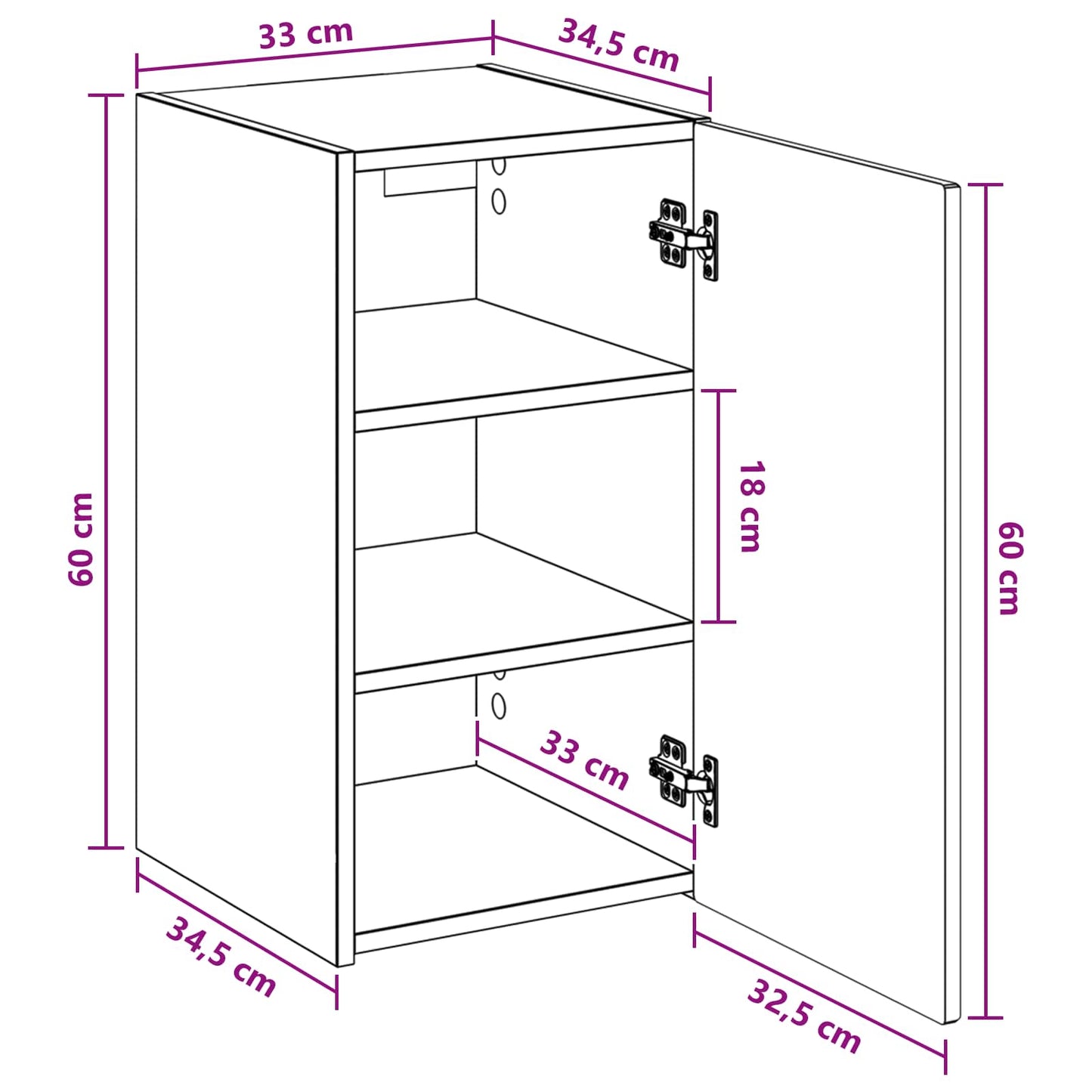 Vegghengt Badskap Grå Sonoma 33 x 34,5 x 60 cm Konstruert tre