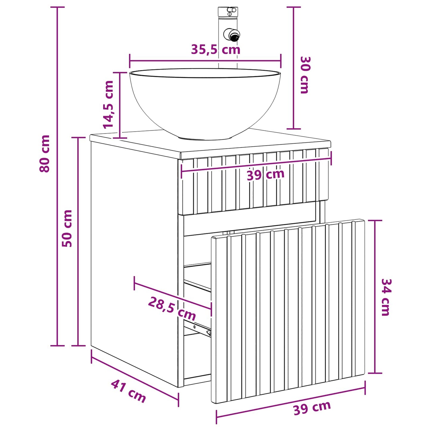 Vegghengt servantkommode Svart 39 x 41 x 64,5 cm Konstruert tre