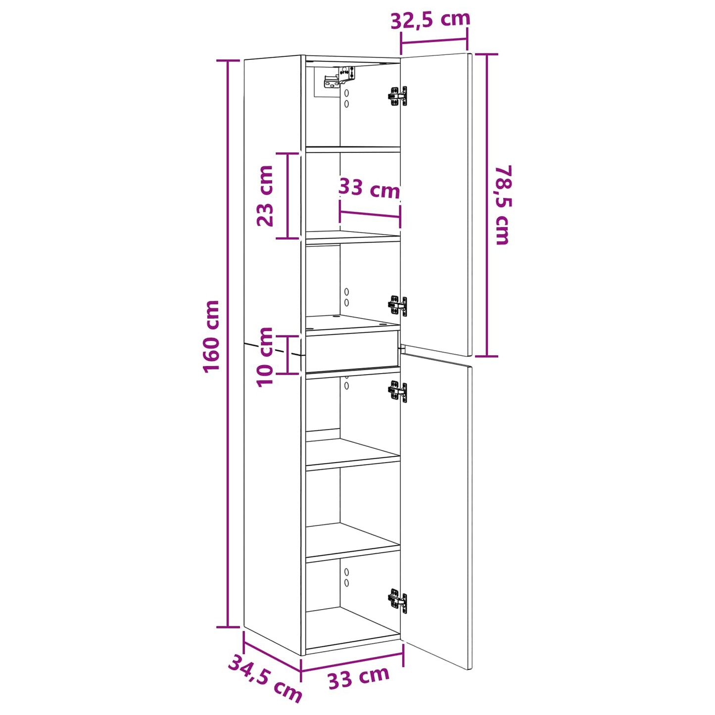Vegghengt Badskap Artisan eik 33 x 34,5 x 160 cm Konstruert tre