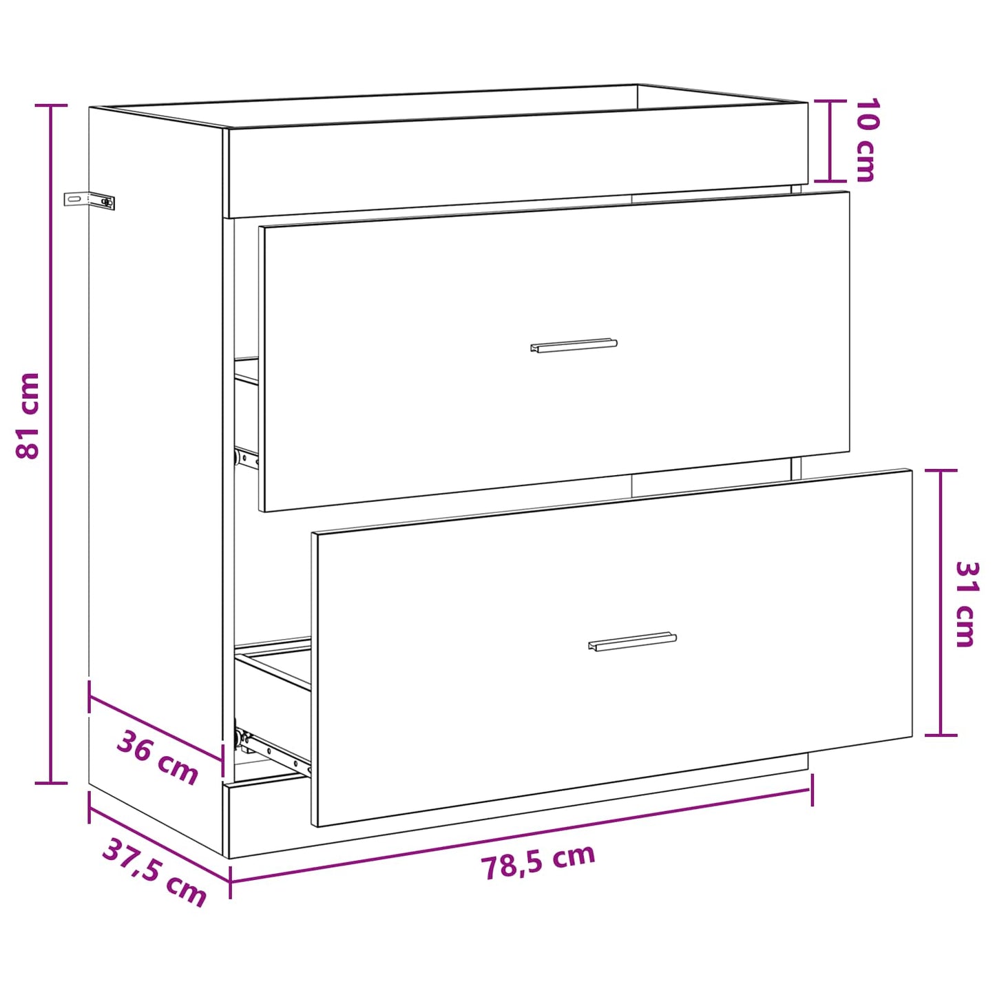 Badskapinet under vask Hvit 78,5 x 37,5 x 81 cm Konstruert tre