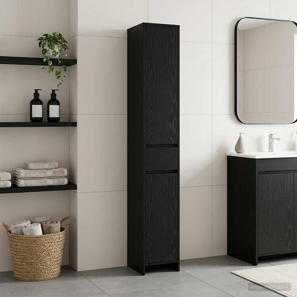 Baderomsskap Svart eik 30 x 33 x 190 cm Konstruert tre