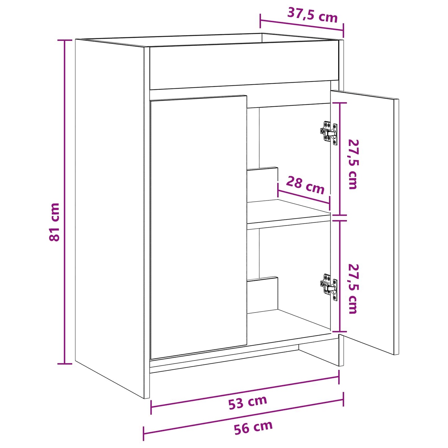 Badskapinet under vask Sonoma eik 56 x 37,5 x 81 cm
