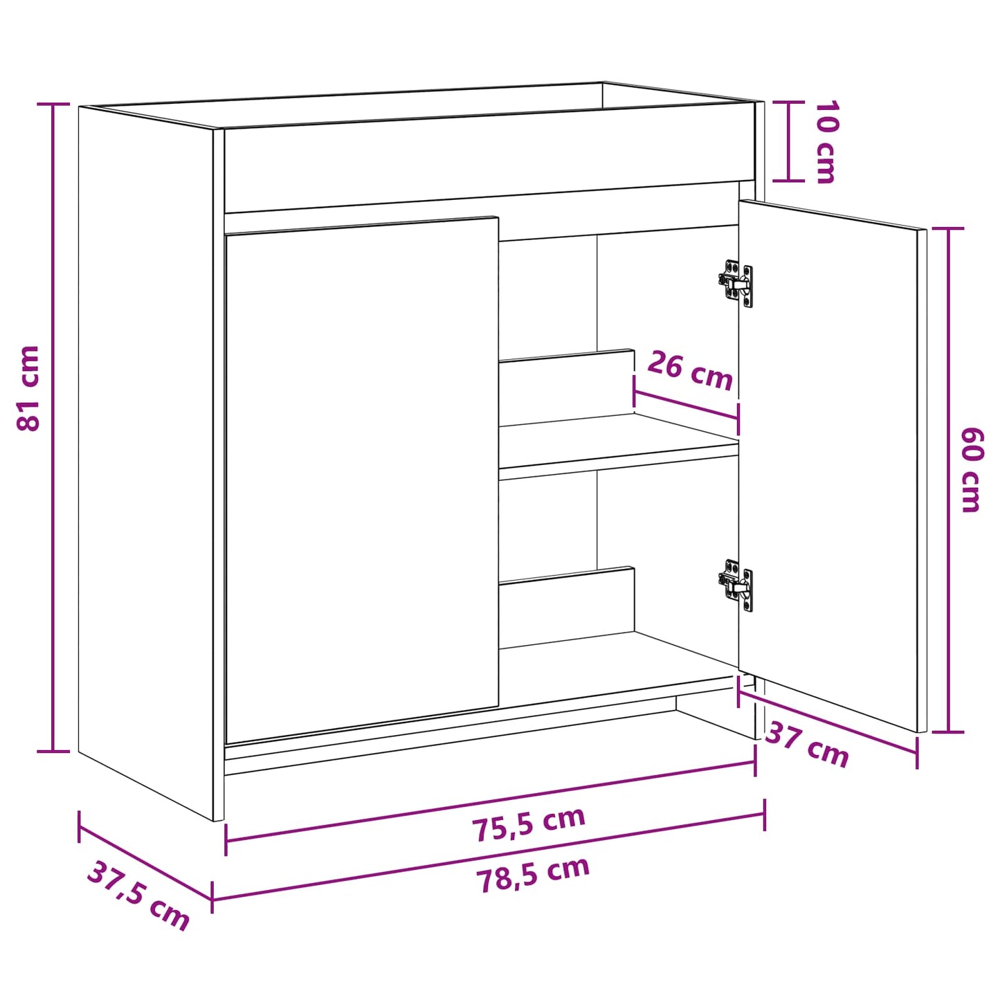 Badskapinet under vask Gammelt tre 78,5 x 37,5 x 81 cm
