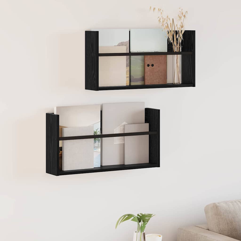 Magasinreol 2 pcs Svart Eik 60 x 12 x 30 cm Konstruert tre