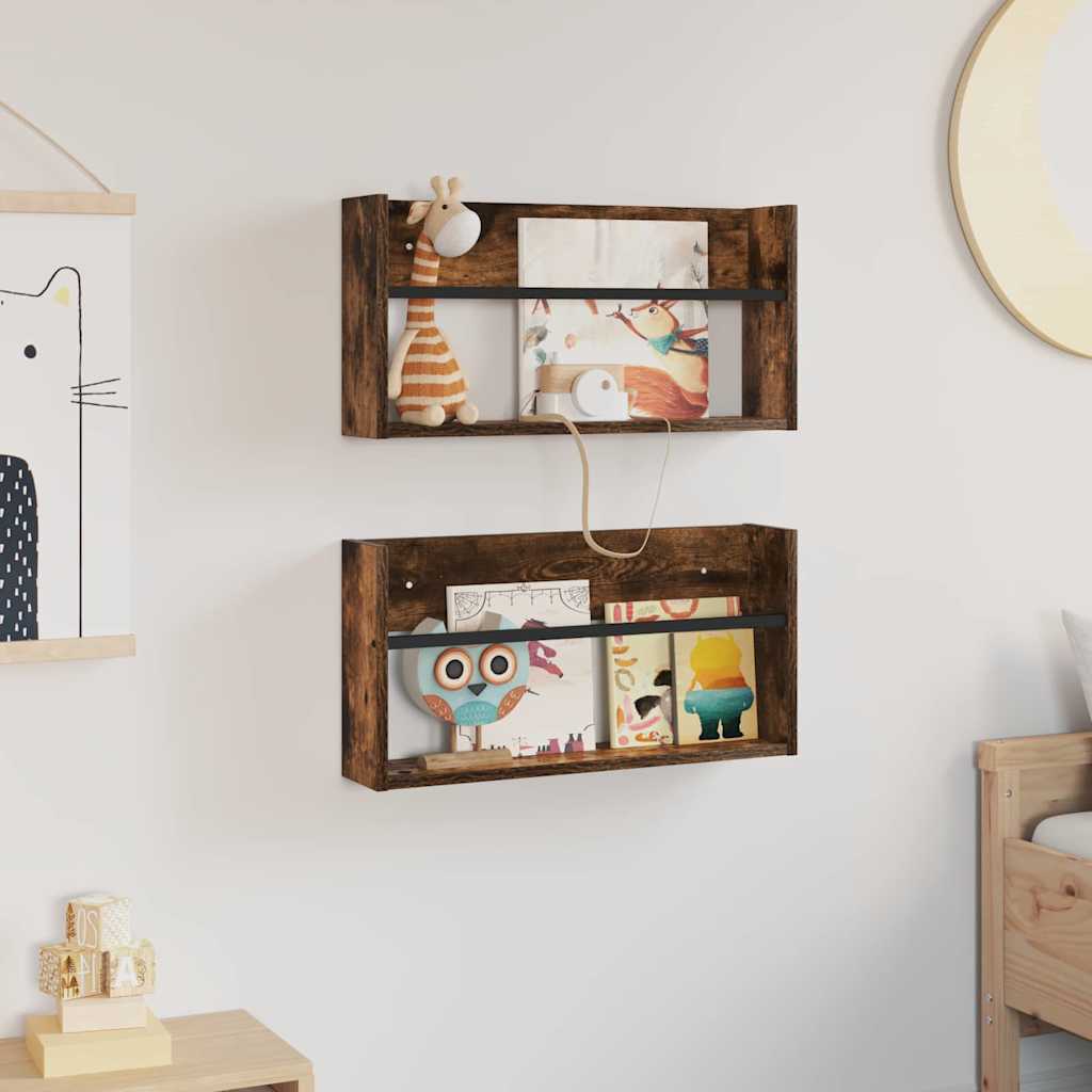 Magasinreol 2 pcs Røkt eik 60 x 12 x 30 cm Konstruert tre