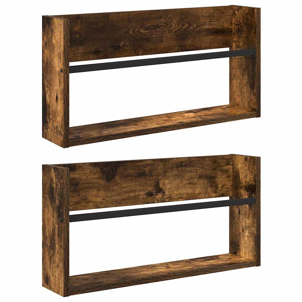 Magasinreol 2 pcs Røkt eik 60 x 12 x 30 cm Konstruert tre