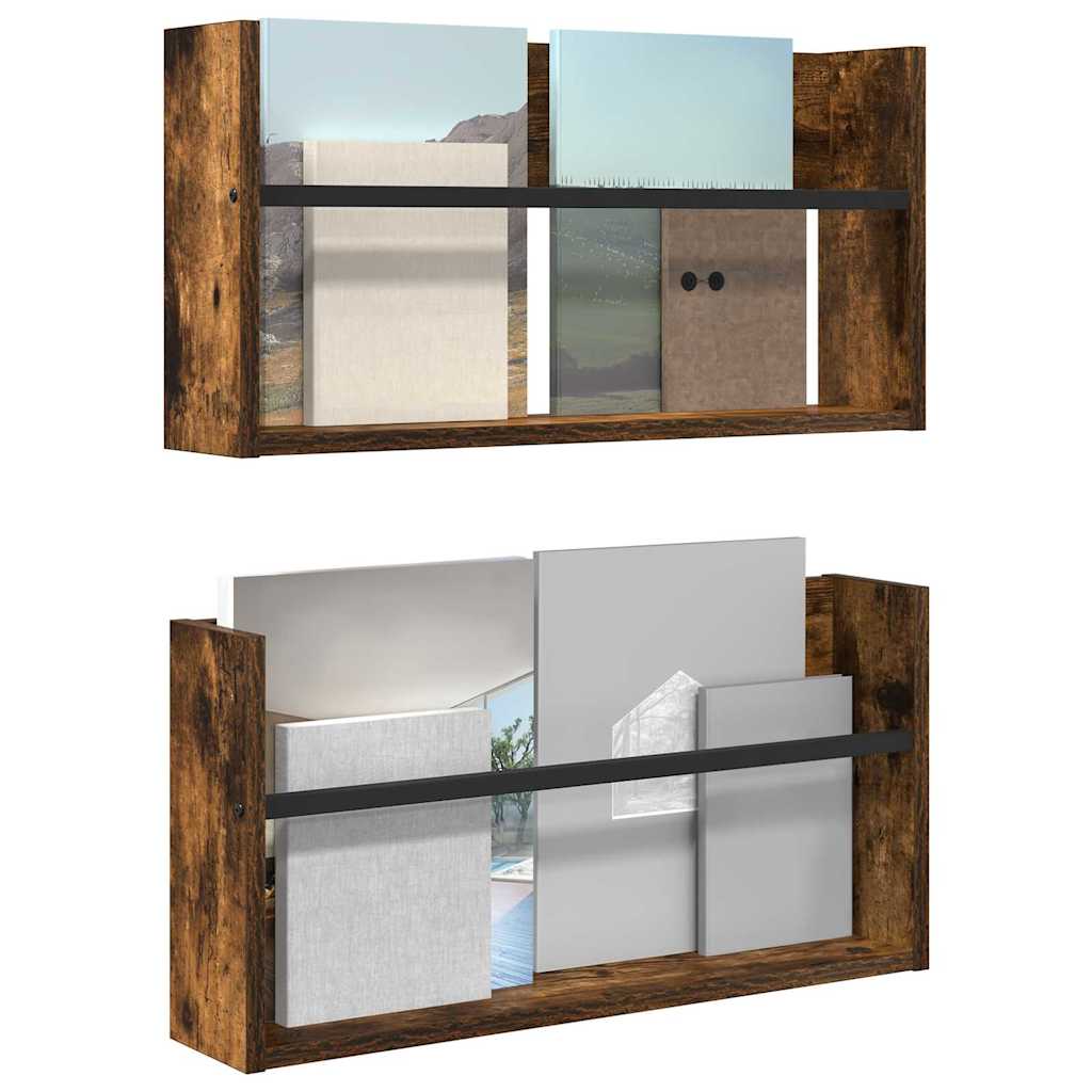 Magasinreol 2 pcs Røkt eik 60 x 12 x 30 cm Konstruert tre