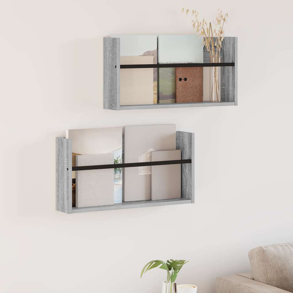 Magasinreol 2 pcs Grå Sonoma 60 x 12 x 30 cm Konstruert tre