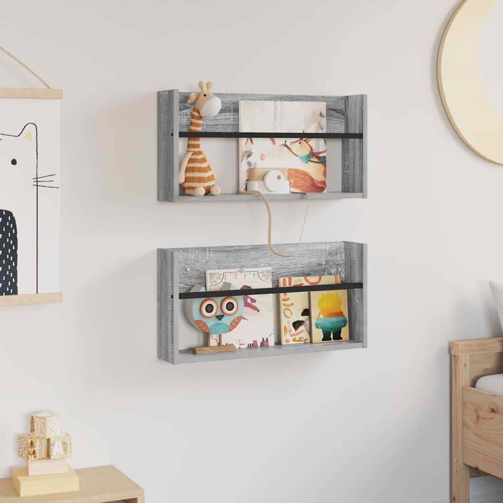 Magasinreol 2 pcs Grå Sonoma 60 x 12 x 30 cm Konstruert tre