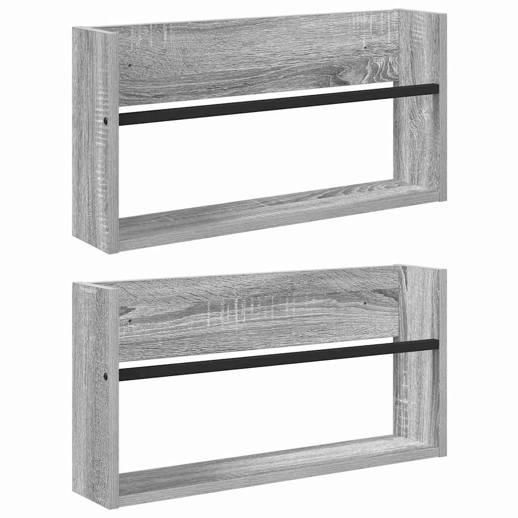 Magasinreol 2 pcs Grå Sonoma 60 x 12 x 30 cm Konstruert tre