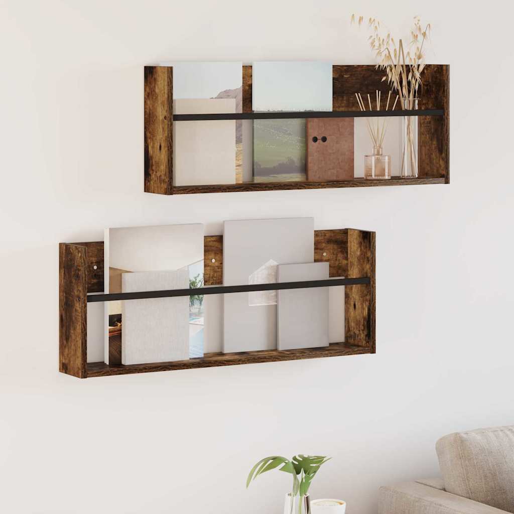 Magasinreol 2 pcs Røkt eik 80 x 12 x 30 cm Konstruert tre
