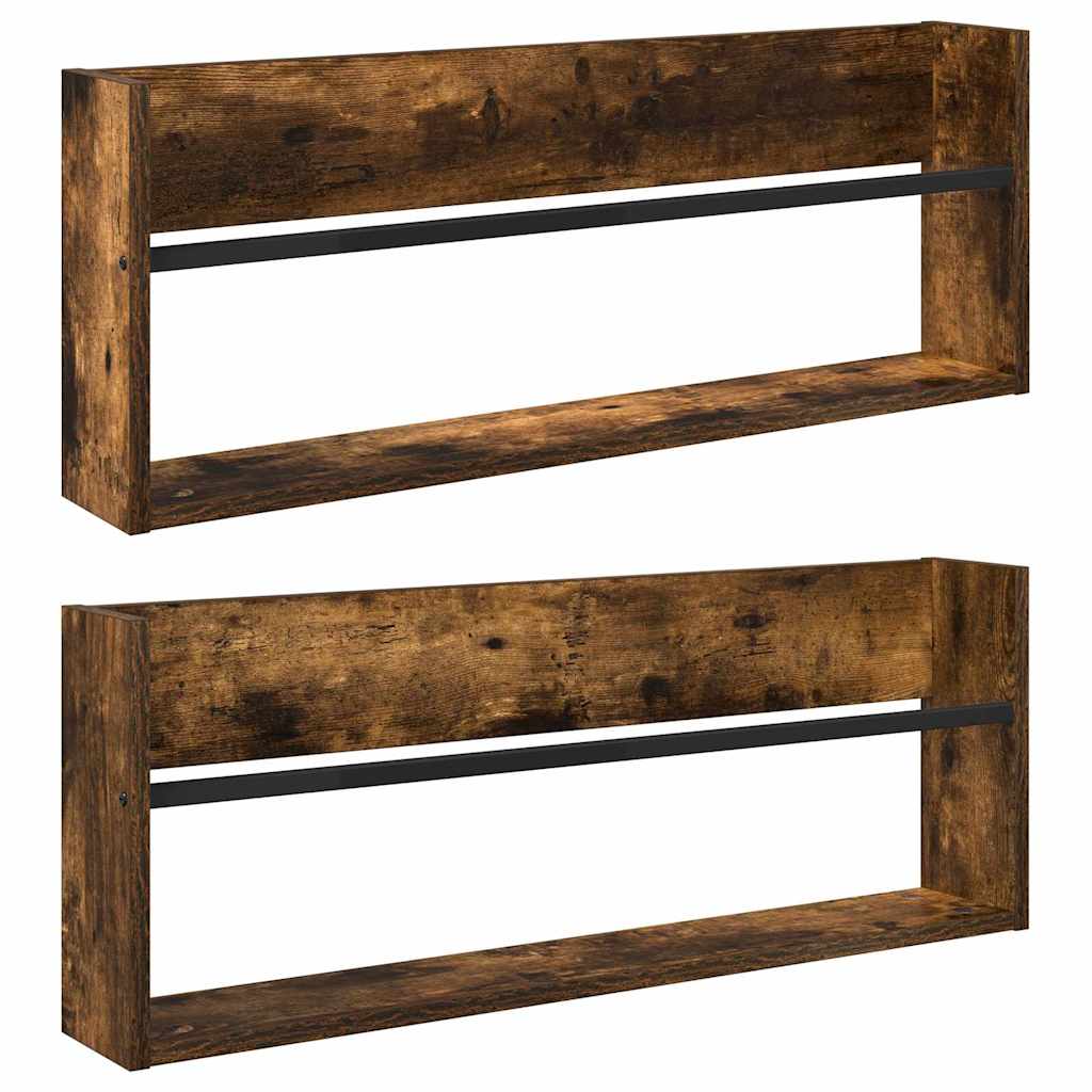 Magasinreol 2 pcs Røkt eik 80 x 12 x 30 cm Konstruert tre