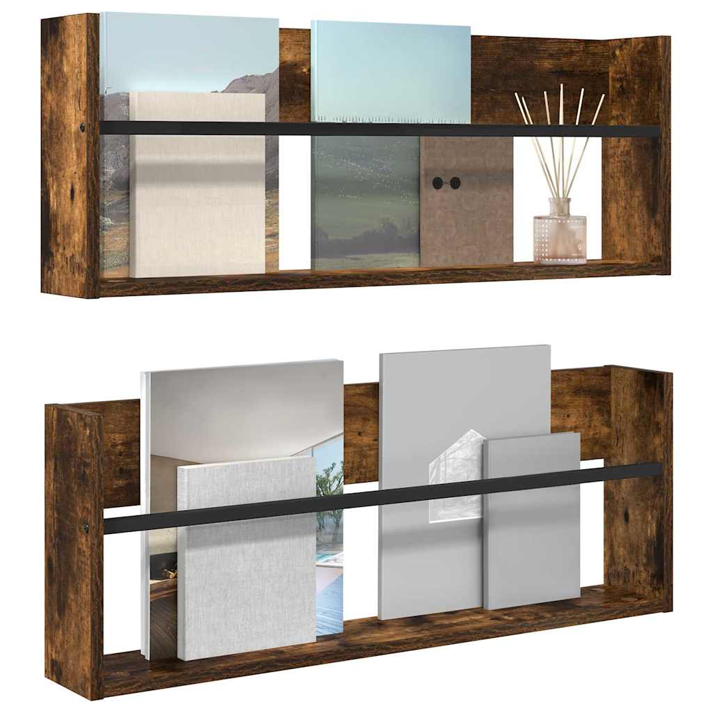 Magasinreol 2 pcs Røkt eik 80 x 12 x 30 cm Konstruert tre