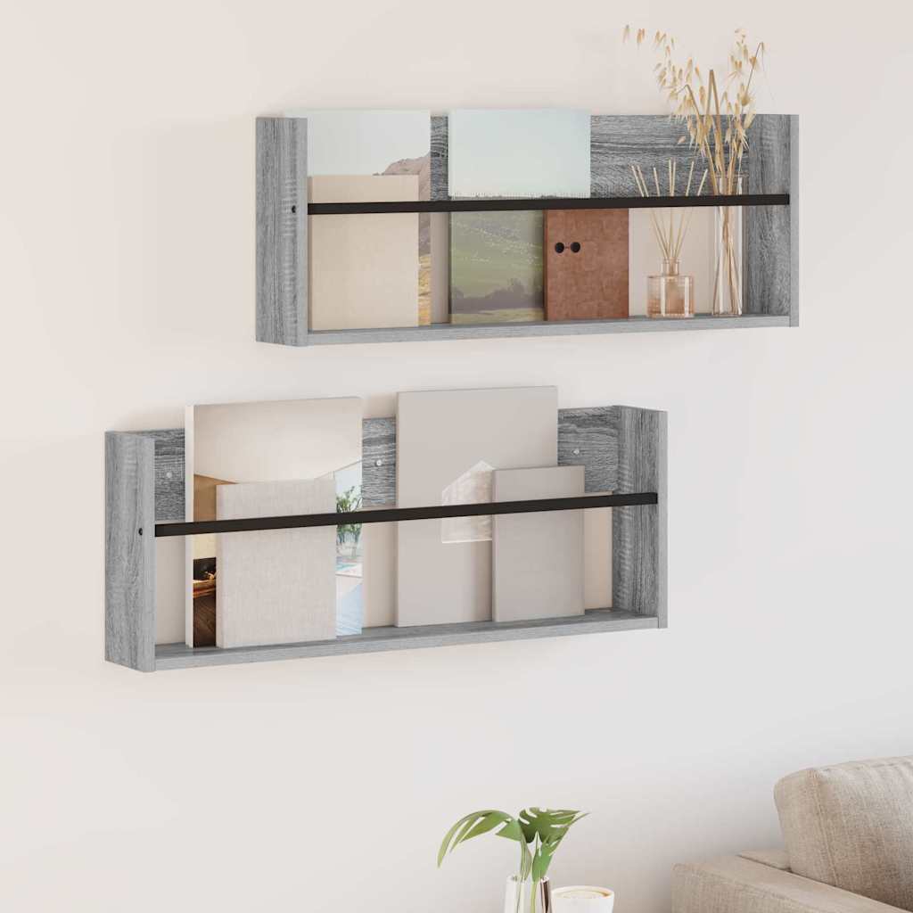 Magasinreol 2 pcs Grå Sonoma 80 x 12 x 30 cm Konstruert tre