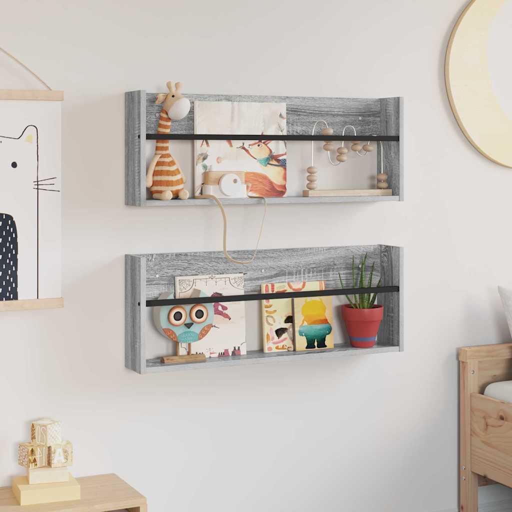 Magasinreol 2 pcs Grå Sonoma 80 x 12 x 30 cm Konstruert tre