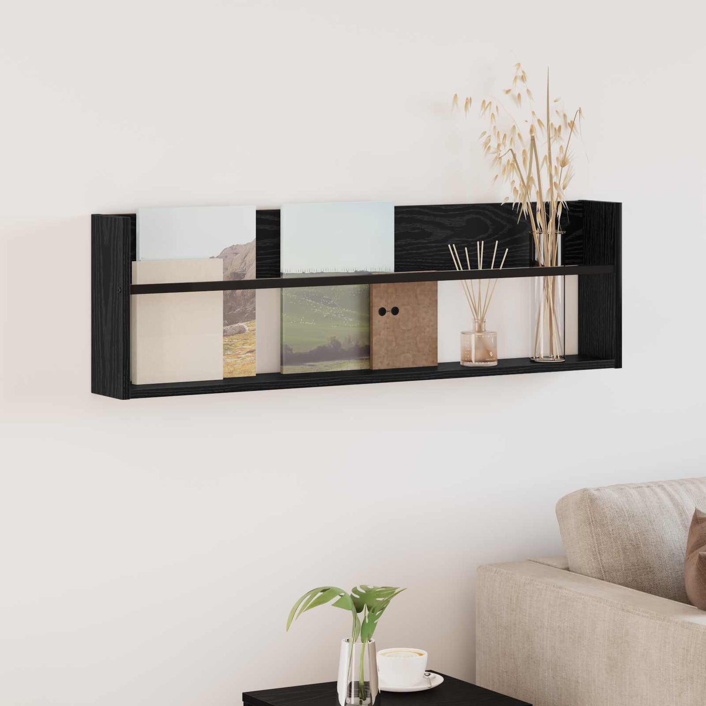 Magasinreol med hylle Svart Eik 100 x 12 x 30 cm Konstruert tre