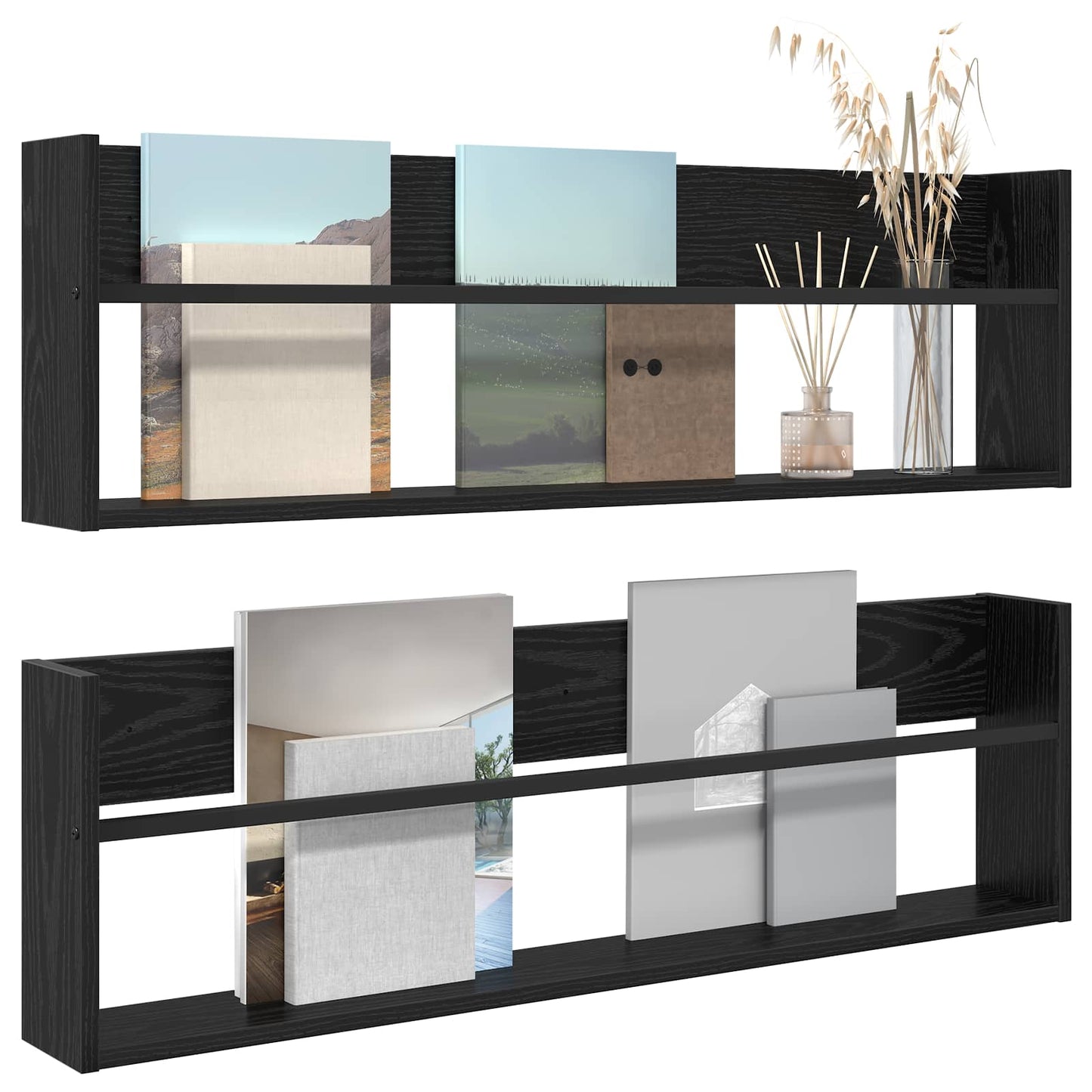 Magasinreol 2 pcs Svart Eik 100 x 12 x 30 cm Konstruert tre