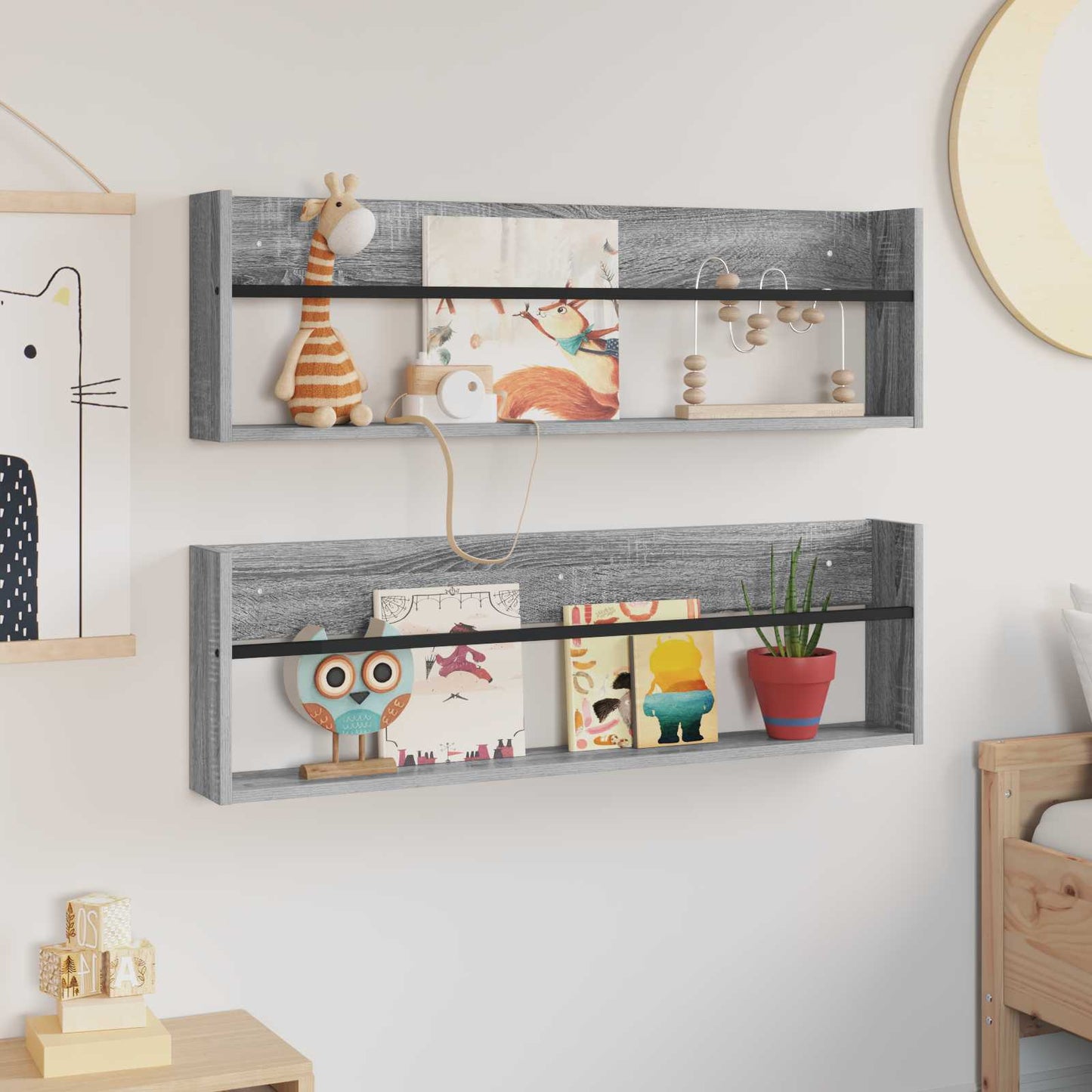 Magasinreol 2 pcs Grå Sonoma 100 x 12 x 30 cm Konstruert tre