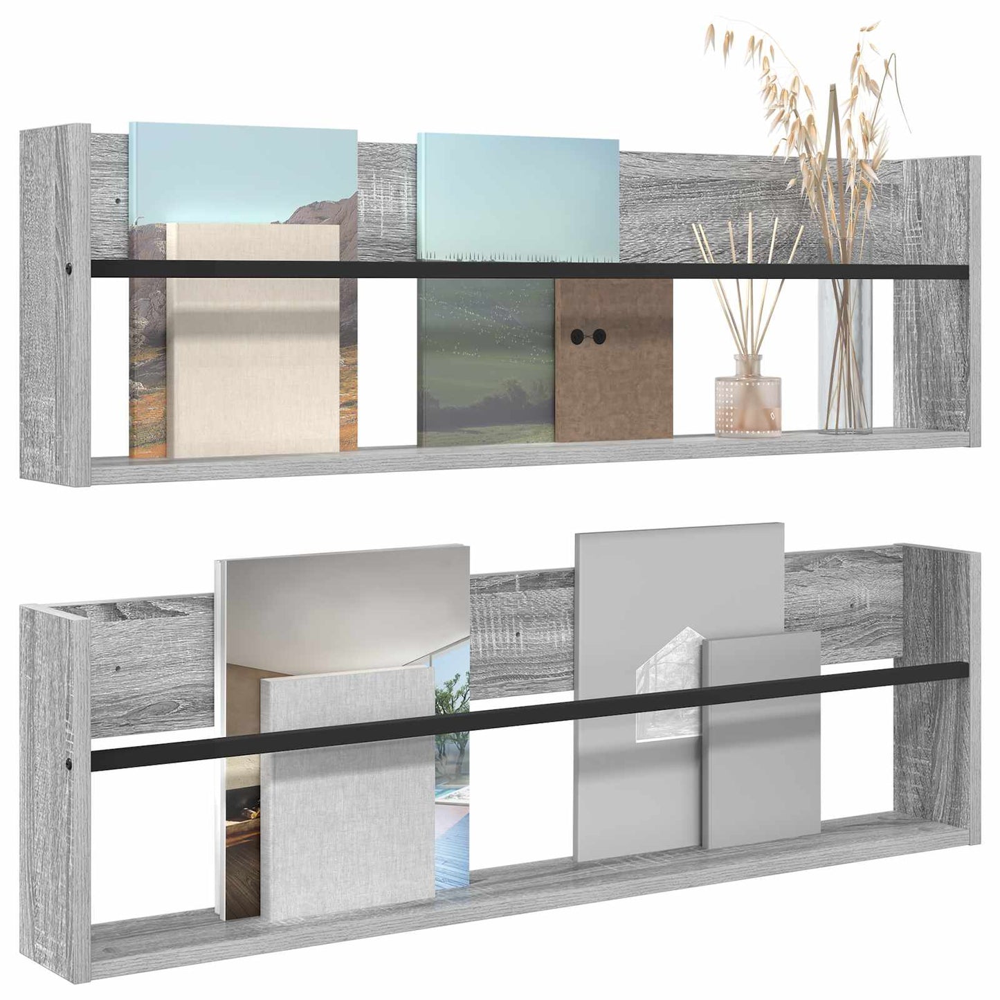 Magasinreol 2 pcs Grå Sonoma 100 x 12 x 30 cm Konstruert tre