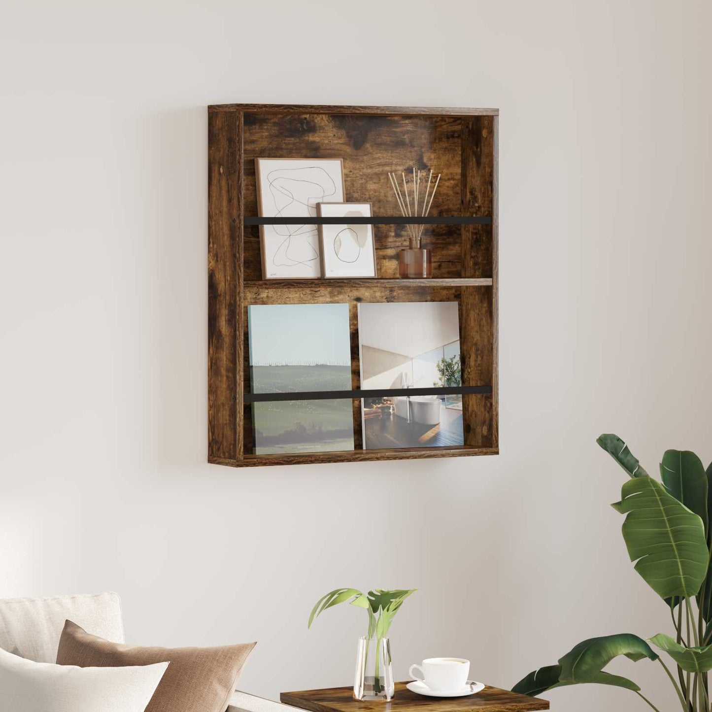 Magasinreol med hylle Røkt eik 60 x 12 x 70 cm Konstruert tre