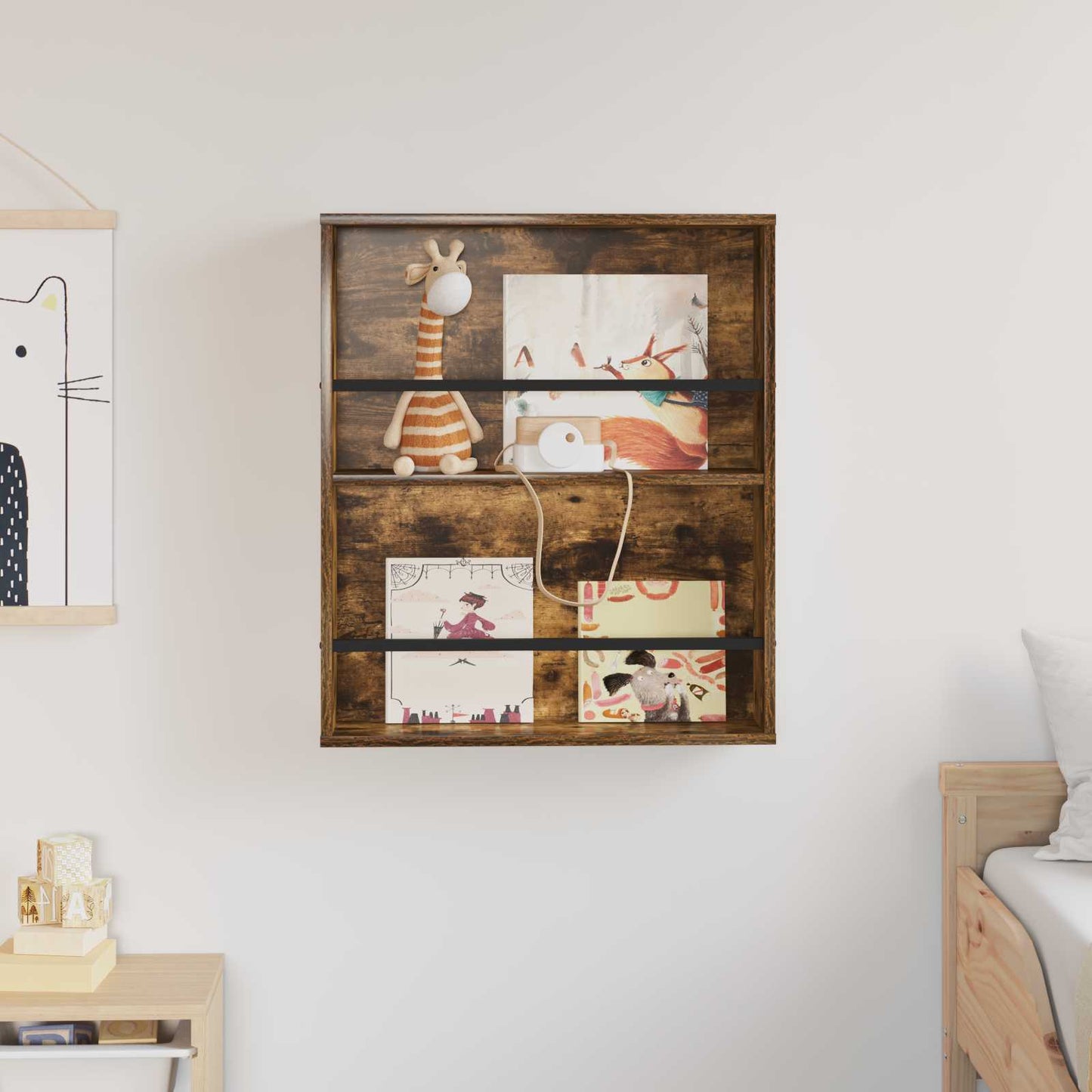 Magasinreol med hylle Røkt eik 60 x 12 x 70 cm Konstruert tre