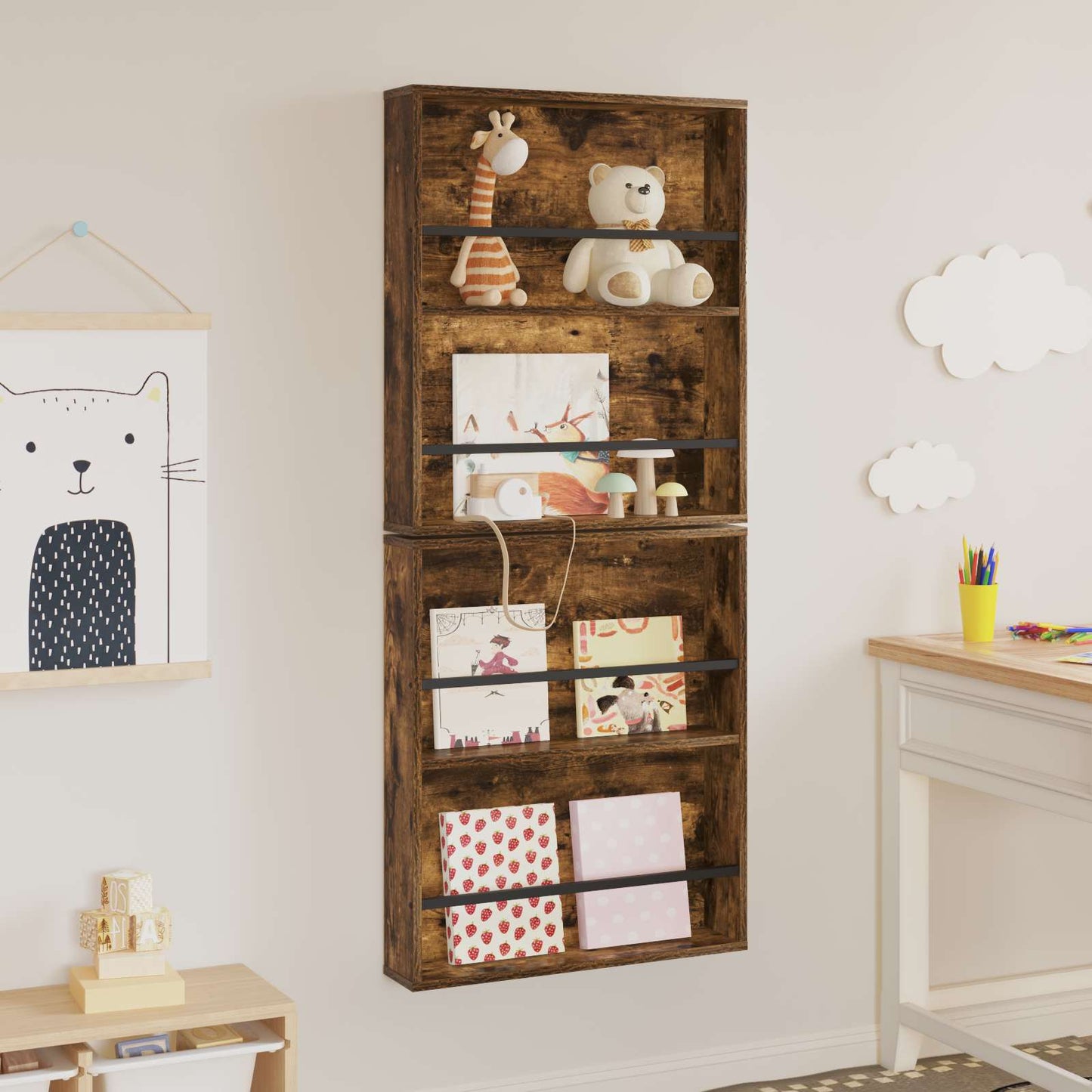 Magasinreol 2 pcs Røkt eik 60 x 12 x 70 cm Konstruert tre