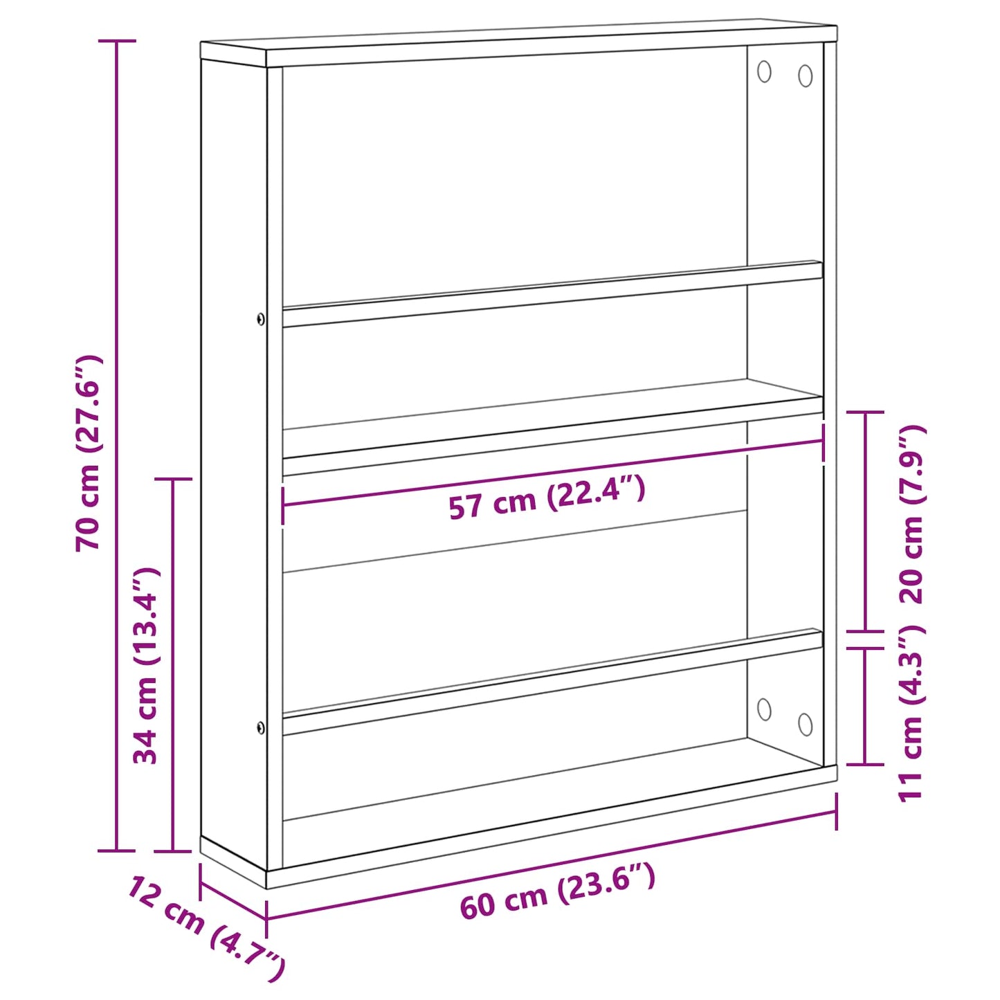 Magasinreol 2 pcs Artisan Eik 60 x 12 x 70 cm Konstruert tre