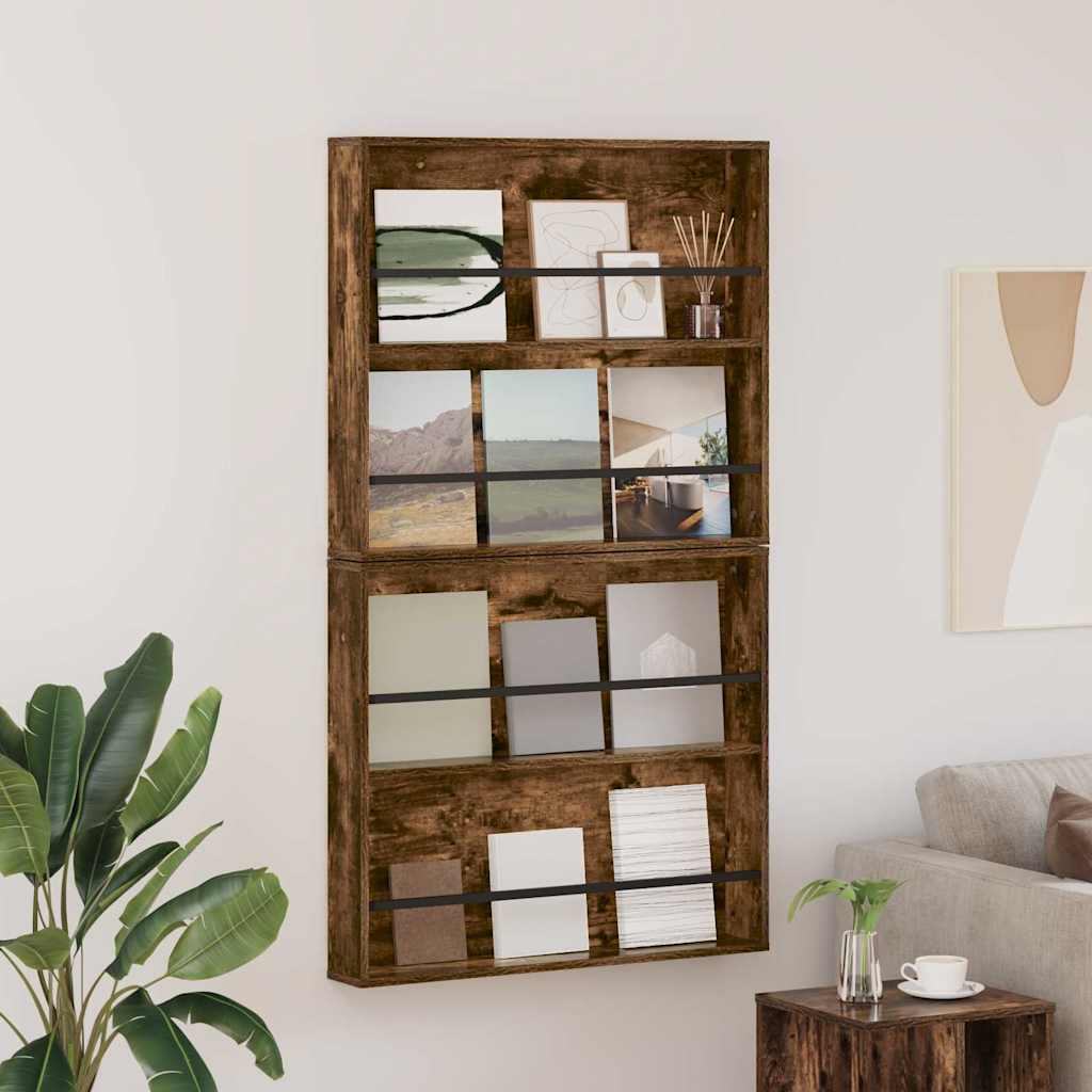 Magasinreol 2 pcs Røkt eik 80 x 12 x 70 cm Konstruert tre