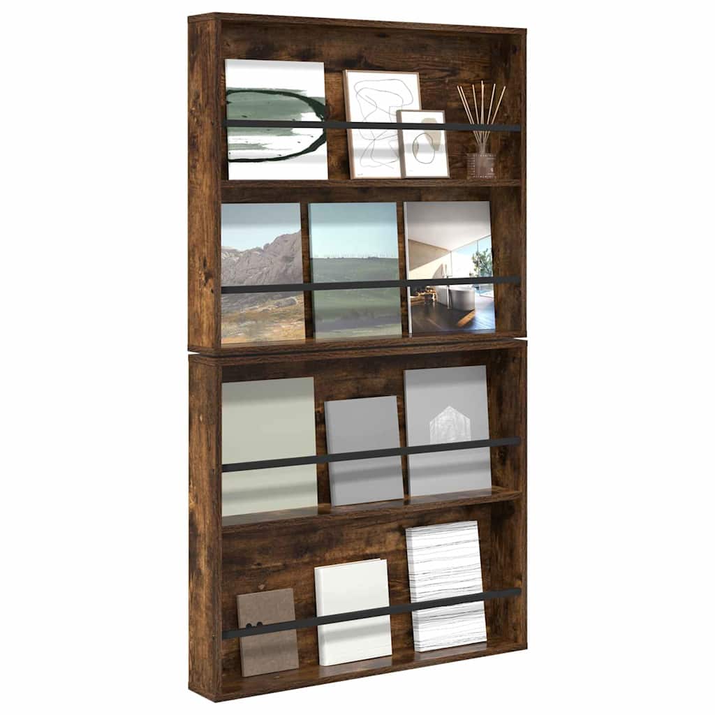 Magasinreol 2 pcs Røkt eik 80 x 12 x 70 cm Konstruert tre