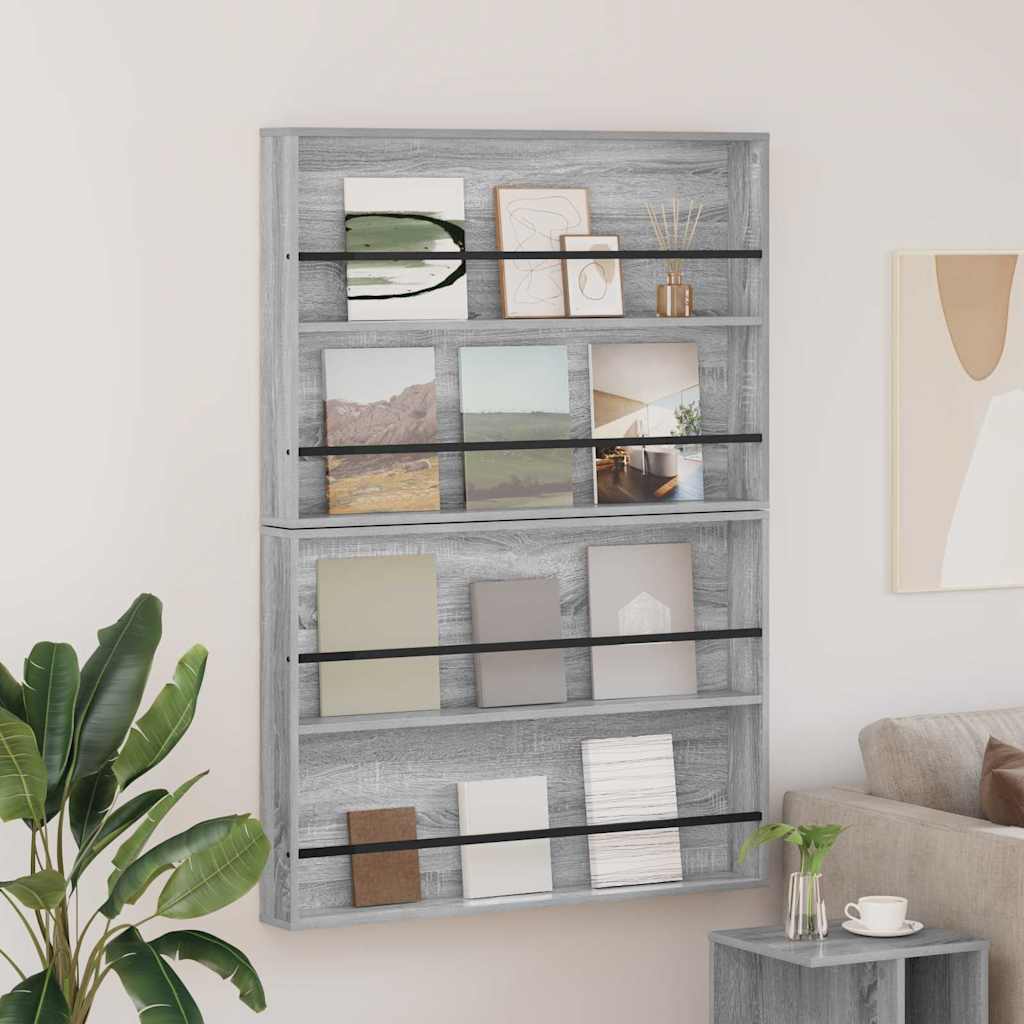 Magasinreol 2 pcs Grå Sonoma 100 x 12 x 70 cm Konstruert tre