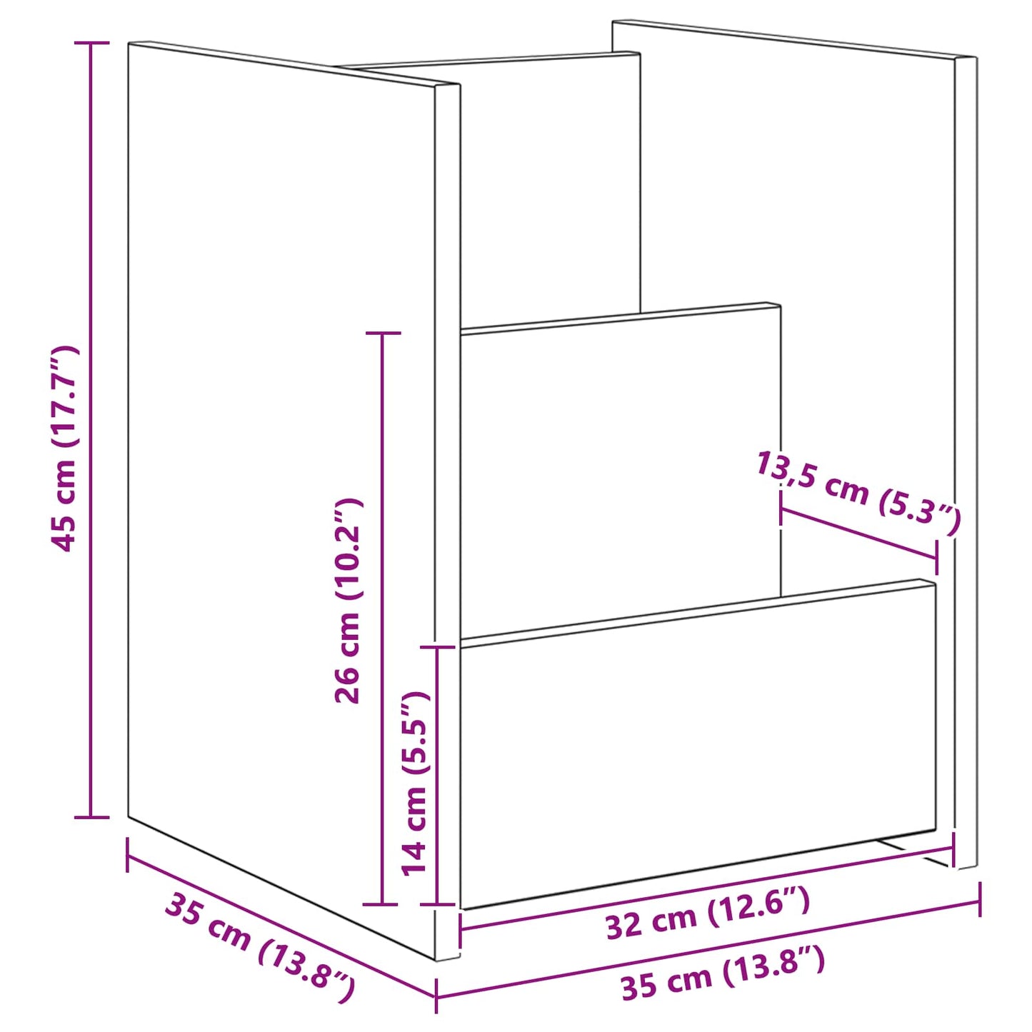 Magasinreol med hylle Betonggrå 35 x 35 x 45 cm Konstruert tre