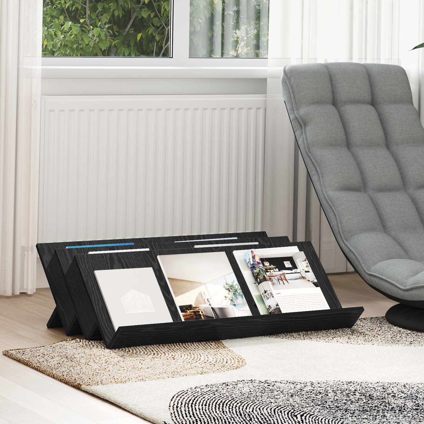 Magasinreol Svart Eik 90 x 53 x 28,5 cm Konstruert tre
