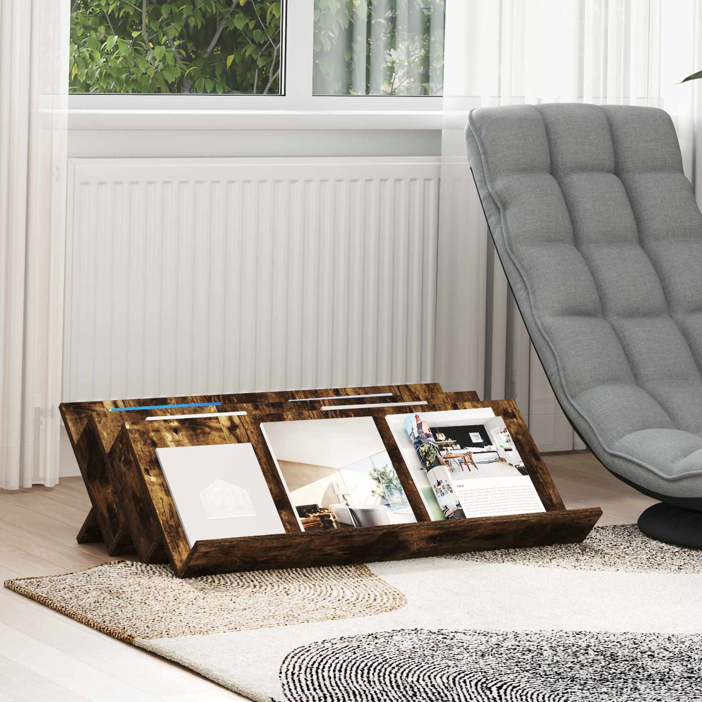Magasinreol med hylle Røkt eik 90 x 53 x 28,5 cm Konstruert tre